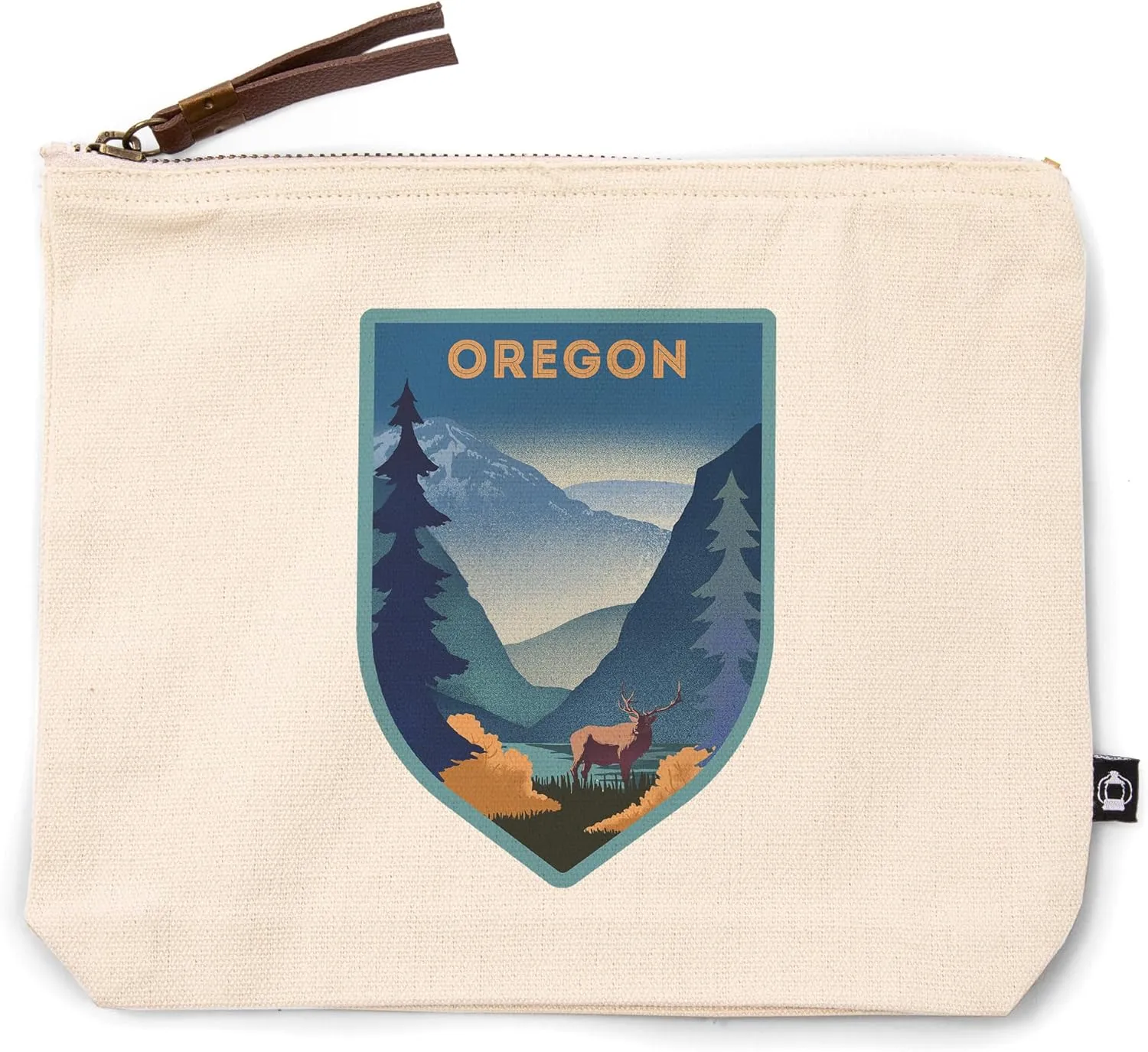 Lantern Press Oregon, Lithograph, Elk and Mountains Scene, 100% Cotton Zipper Pouch, Travel Accessory, Go Bag