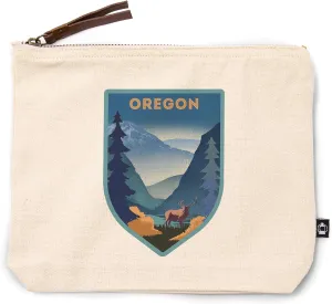 Lantern Press Oregon, Lithograph, Elk and Mountains Scene, 100% Cotton Zipper Pouch, Travel Accessory, Go Bag