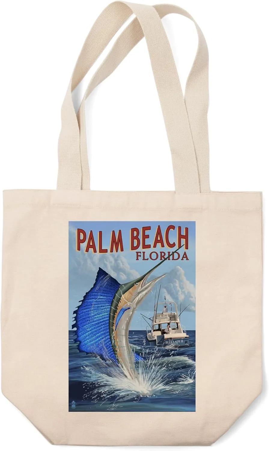 Lantern Press Palm Beach, Florida, Sailfish Scene (100% Cotton Canvas Reusable Tote Bag)