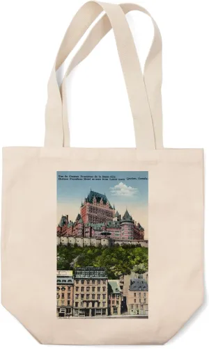 Lantern Press Quebec, Canada, Exterior View of The Chateau Frontenac from Lower Town (100% Cotton Canvas Reusable Tote Bag)