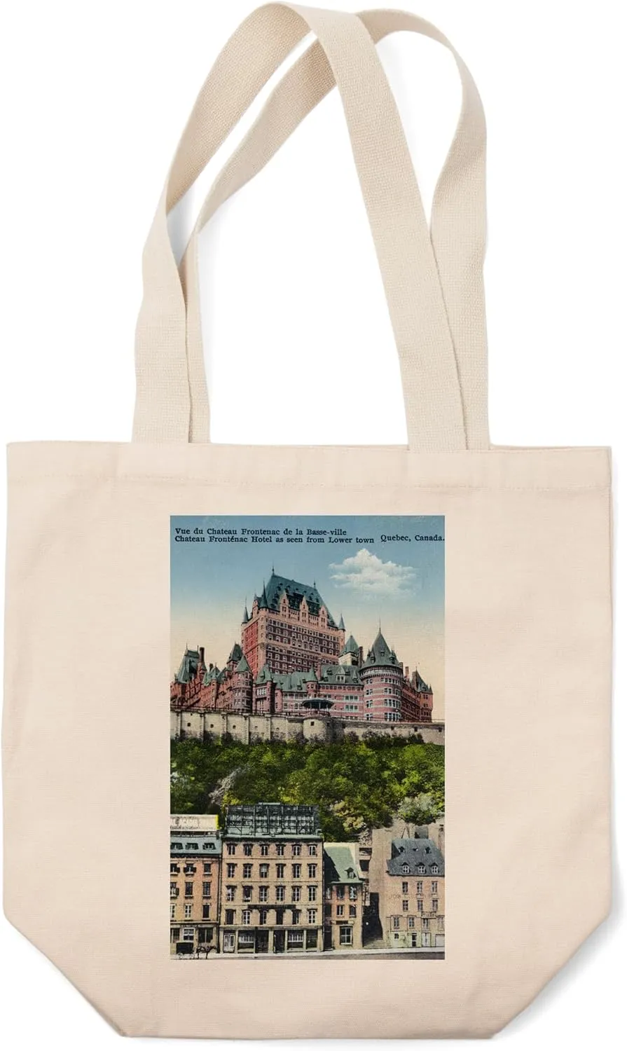 Lantern Press Quebec, Canada, Exterior View of The Chateau Frontenac from Lower Town (100% Cotton Canvas Reusable Tote Bag)