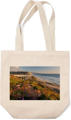 Lantern Press San Diego, California, Coastal View of Torrey Pines State Beach (100% Cotton Canvas Reusable Tote Bag)