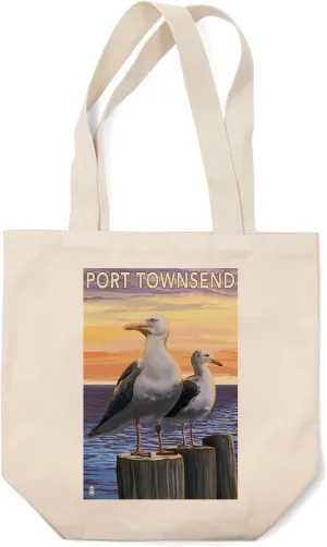 Lantern Press Sea Gulls, Port Townsend, WA (100% Cotton Canvas Reusable Tote Bag)