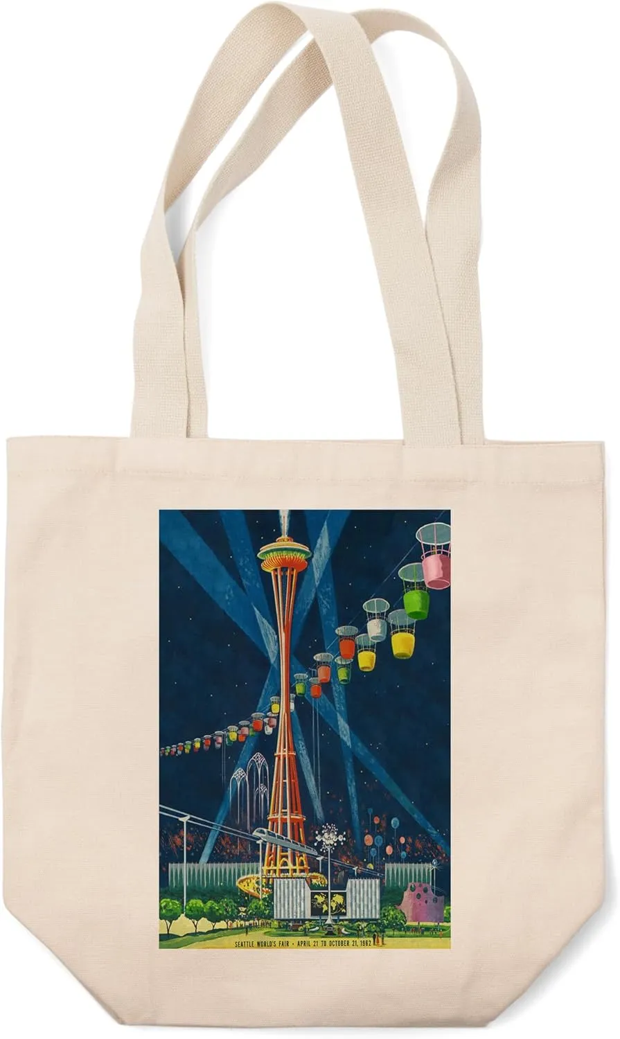 Lantern Press Seattle, Washington, Space Needle Worlds Fair, Vintage Travel Advertisement (100% Cotton Canvas Reusable Tote Bag)
