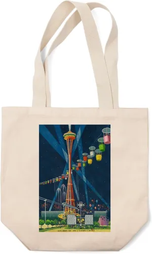 Lantern Press Seattle, Washington, Space Needle Worlds Fair, Vintage Travel Advertisement (100% Cotton Canvas Reusable Tote Bag)