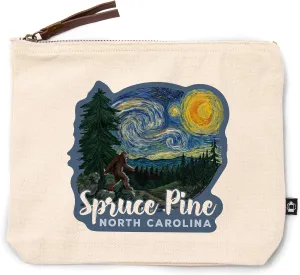 Lantern Press Spruce Pine, North Carolina, Bigfoot, Starry Night, 100% Cotton Zipper Pouch, Travel Accessory, Go Bag