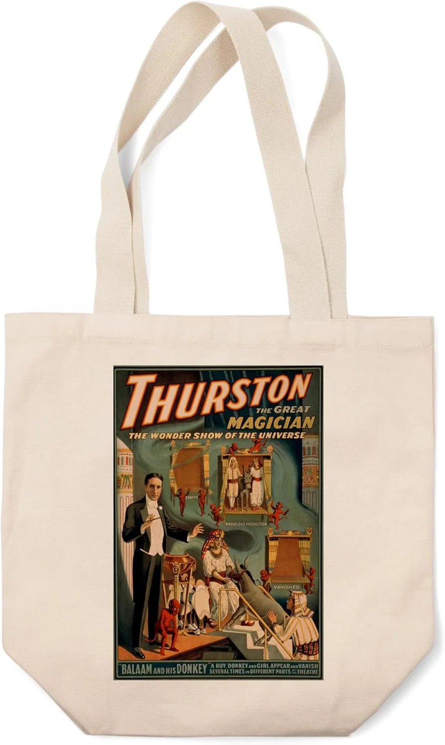 Lantern Press Thurston, Demons and Donkey Vanish Trick, Vintage Theater Advertisement (100% Cotton Canvas Reusable Tote Bag)
