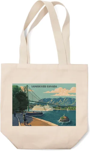 Lantern Press Vancouver Canada, Lions Gate Bridge, Painterly (100% Cotton Canvas Reusable Tote Bag)