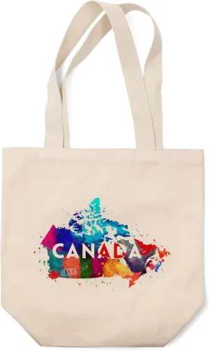 Lantern Press Victoria, Canada, Watercolor Provinces (100% Cotton Canvas Reusable Tote Bag)
