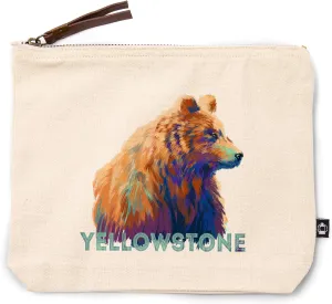 Lantern Press Yellowstone, Grizzly Bear, Vivid, 100% Cotton Zipper Pouch, Travel Accessory, Go Bag