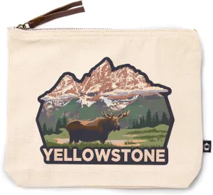 Lantern Press Yellowstone National Park, Wyoming, Moose and Mountains, 100% Cotton Zipper Pouch, Travel Accessory, Go Bag