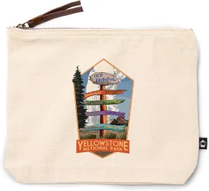 Lantern Press Yellowstone National Park, Wyoming, Signpost, 100% Cotton Zipper Pouch, Travel Accessory, Go Bag