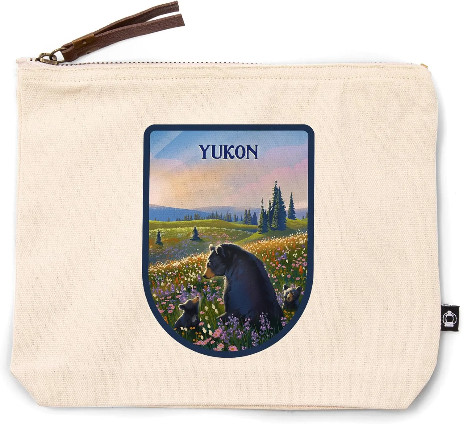 Lantern Press Yukon, Lithograph, Bear Family in Field, 100% Cotton Zipper Pouch, Travel Accessory, Go Bag