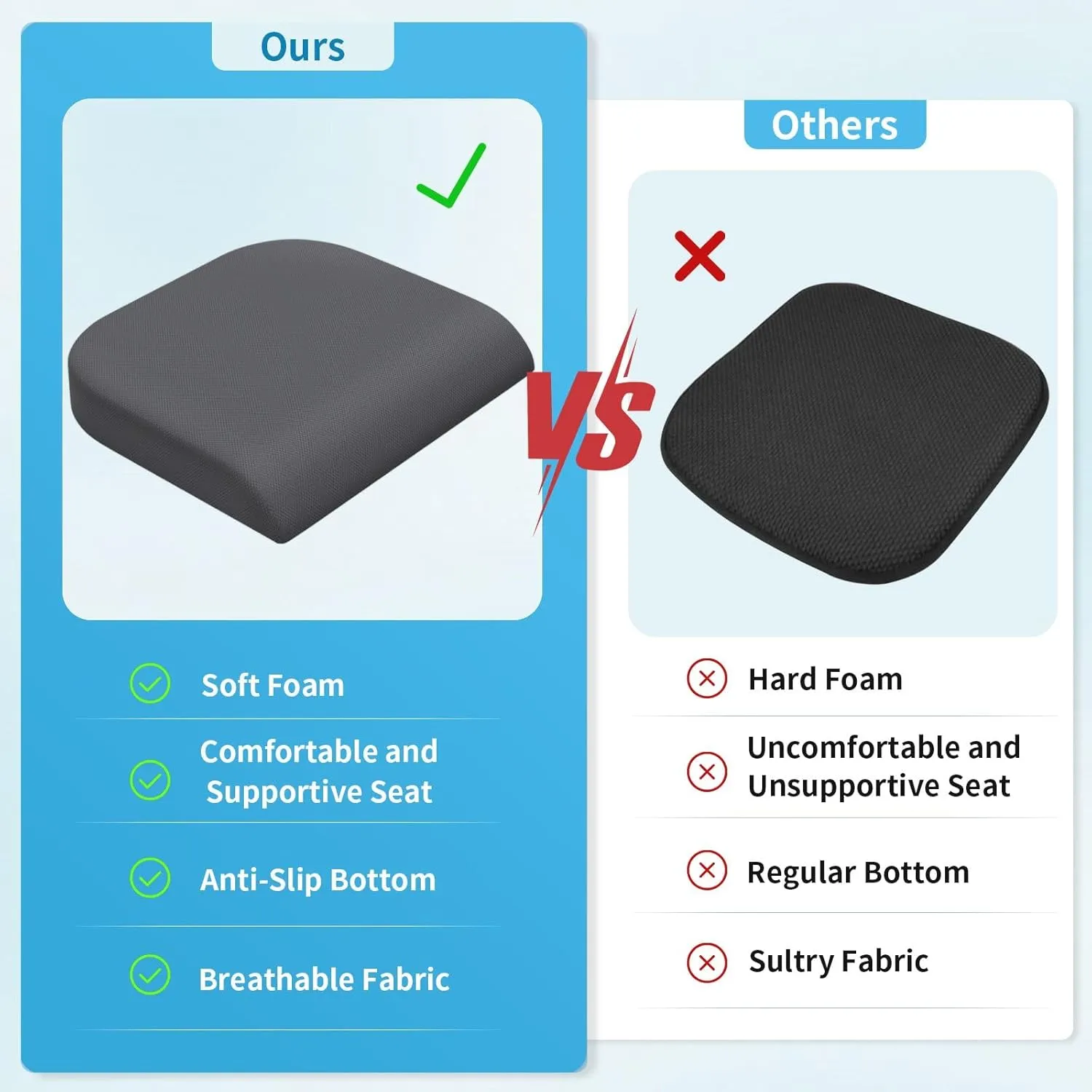 Large Seat Cushion, Soft Foam Cushion for Long Sitting Hours on Office Chair, Home & Car, Non-Slip Chair Pad for Relieving Back & Sciatica & Hip & Coccyx Pain (Grey)