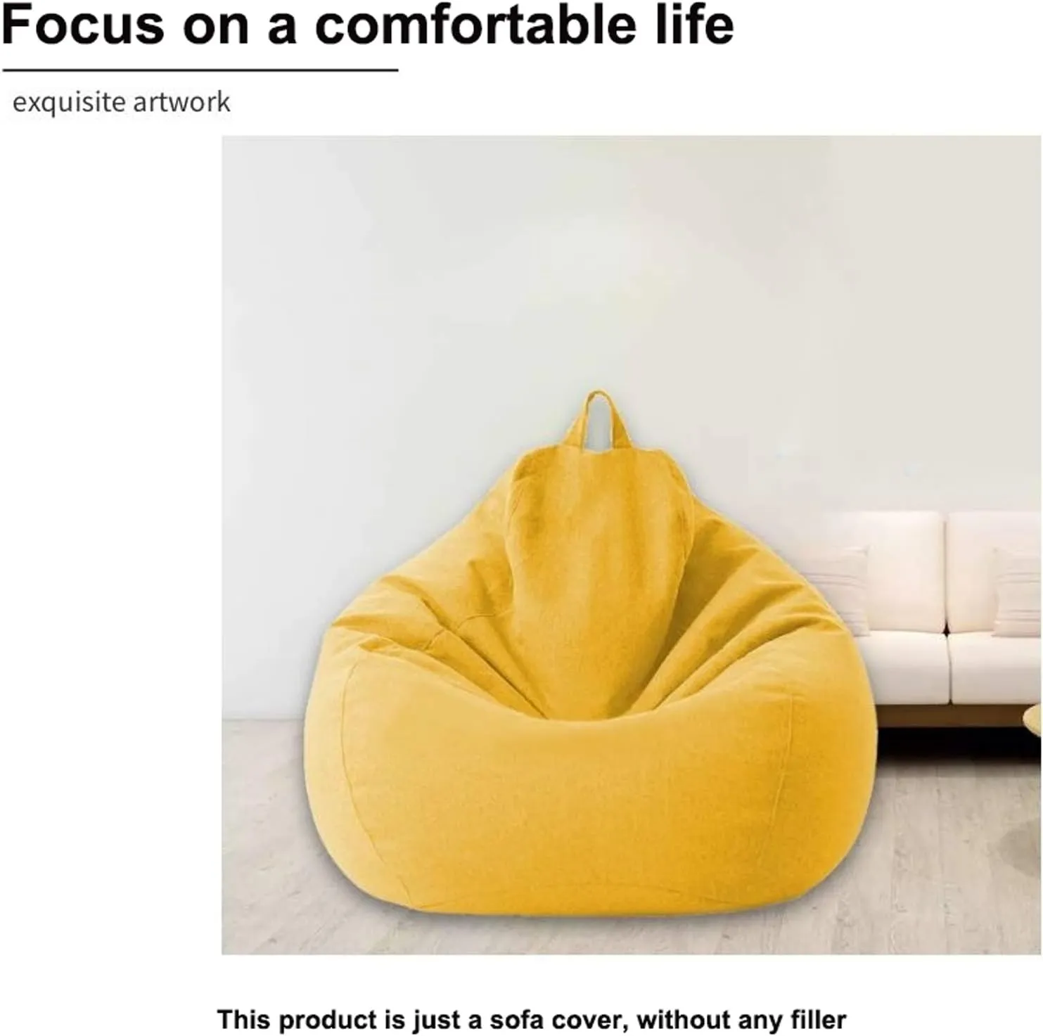Lazy Sofa Cover Without Filler for Adults and Children Armchair Cover Complies with Ergonomic Design with Hidden Zip Design 3 Sizes,Yellow,S