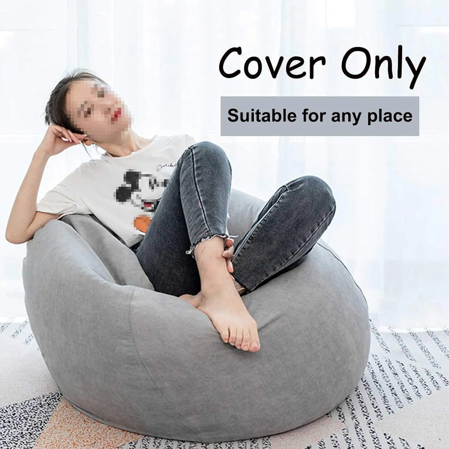 Lazy Sofa Cover Without Filler for Adults and Children Armchair Cover Complies with Ergonomic Design with Hidden Zip Design 3 Sizes,Yellow,S
