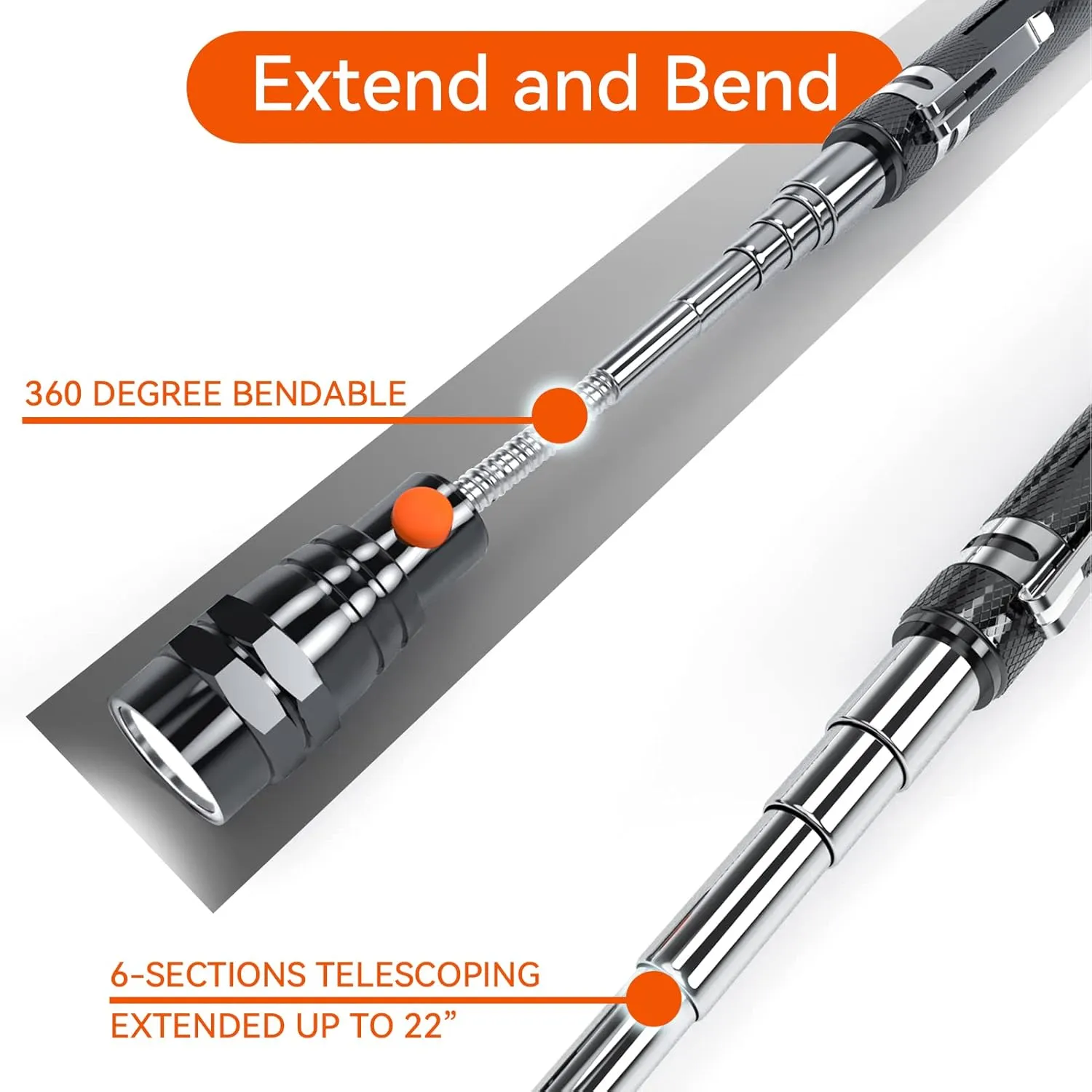 LED Magnetic Pickup Tools, Fathers Day Dad Gifts from Daughter Wife Son, Telescoping Magnetic Flashlights with Extendable Magnet Stick, Birthday Gifts for Men, Him, Dad, Boyfriends, Black