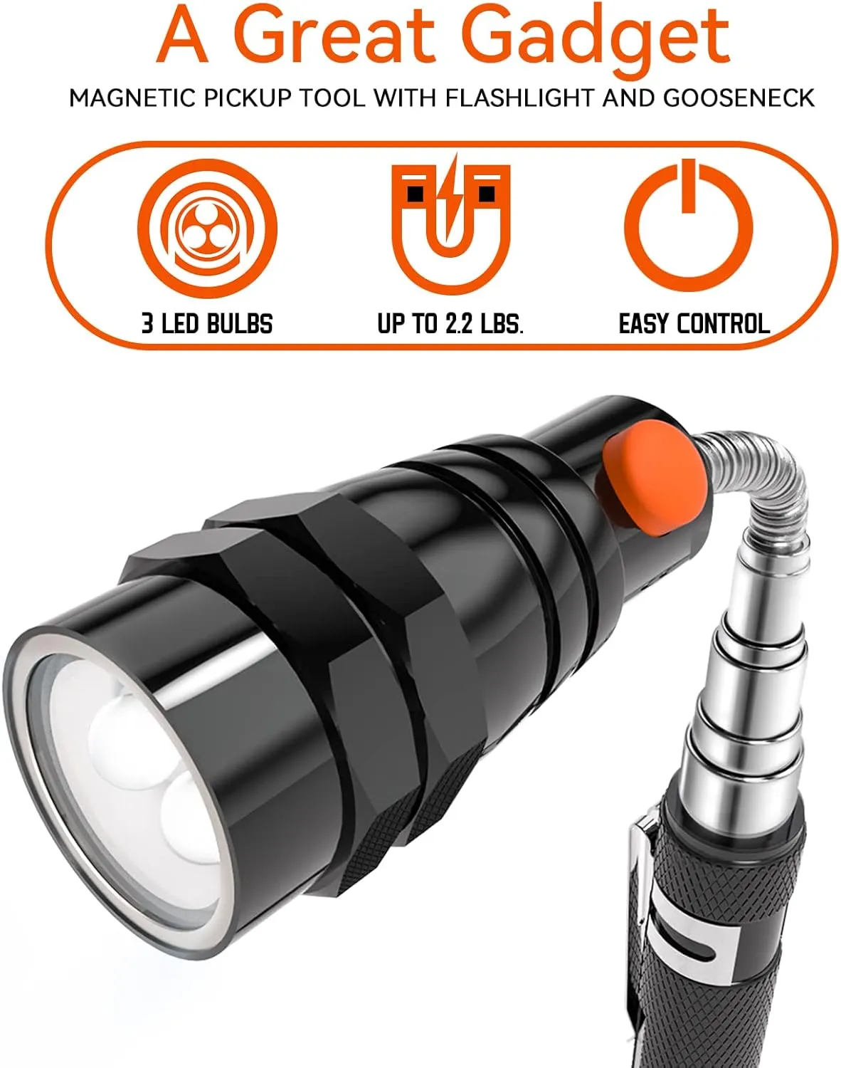 LED Magnetic Pickup Tools, Fathers Day Dad Gifts from Daughter Wife Son, Telescoping Magnetic Flashlights with Extendable Magnet Stick, Birthday Gifts for Men, Him, Dad, Boyfriends, Black