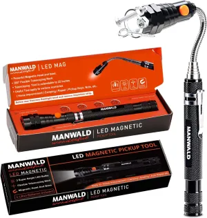 LED Magnetic Pickup Tools, Fathers Day Dad Gifts from Daughter Wife Son, Telescoping Magnetic Flashlights with Extendable Magnet Stick, Birthday Gifts for Men, Him, Dad, Boyfriends, Black