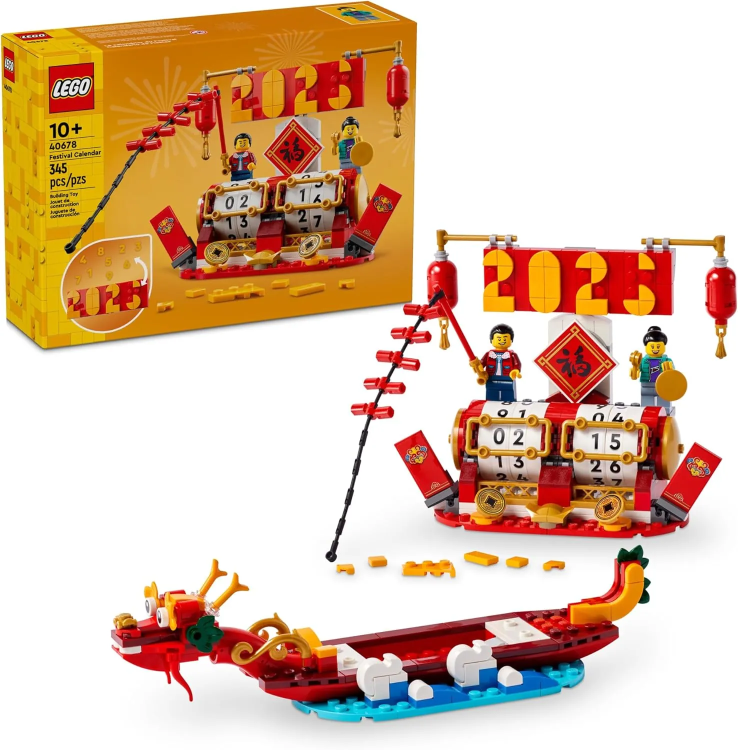 LEGO Festival Calendar - Lunar New Year Building Toy for Kids, Boys and Girls, Ages 10  - Dragon Boat Festival Learning & Educational Toy - with Calendar for Holiday Decorations - 40678