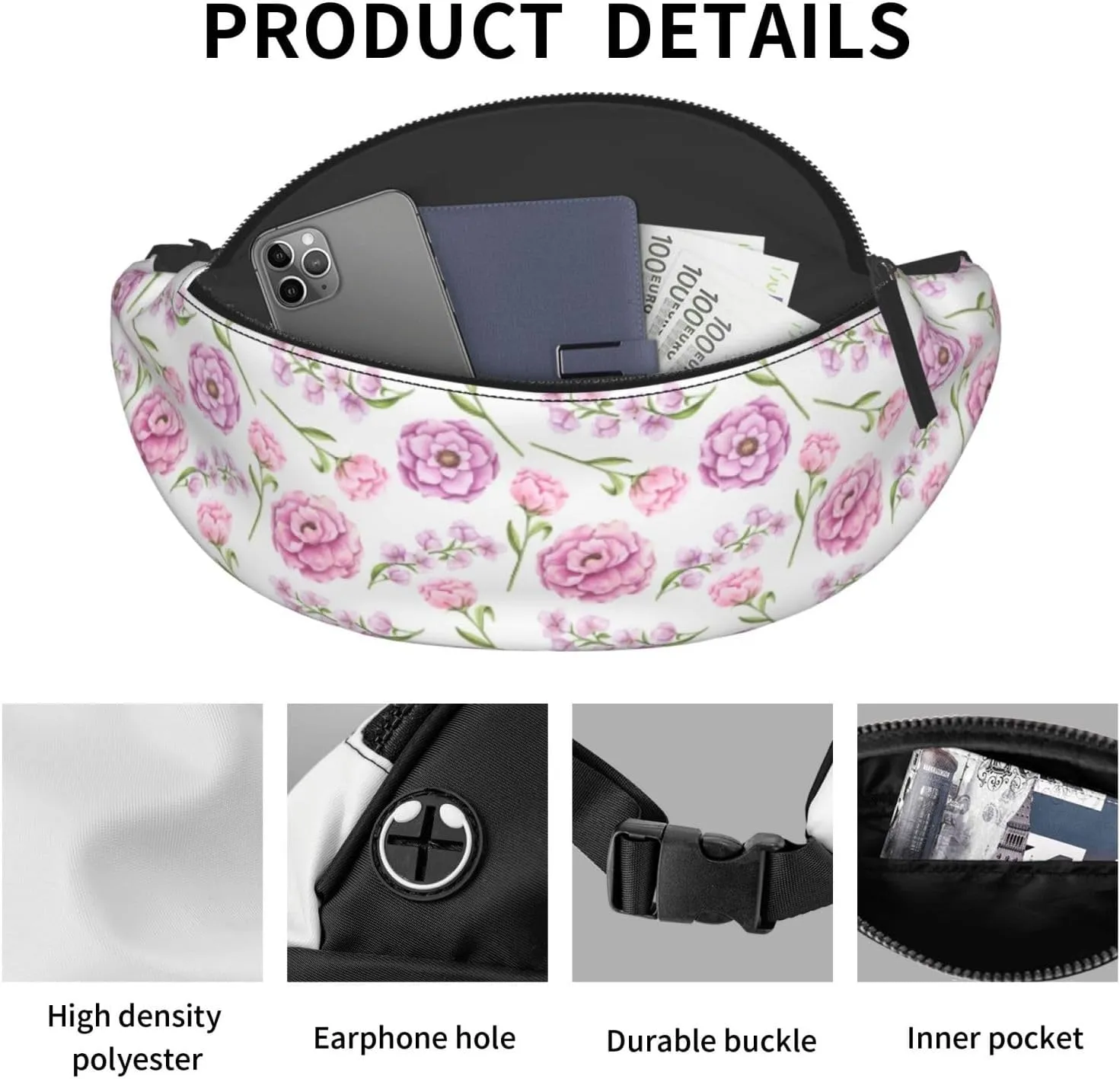 Leisure Sports Crossbody Bag Running Casual Hands-Free Wallets Waist Pack for Man Woman Father's Day for Dad Blooming Flowers