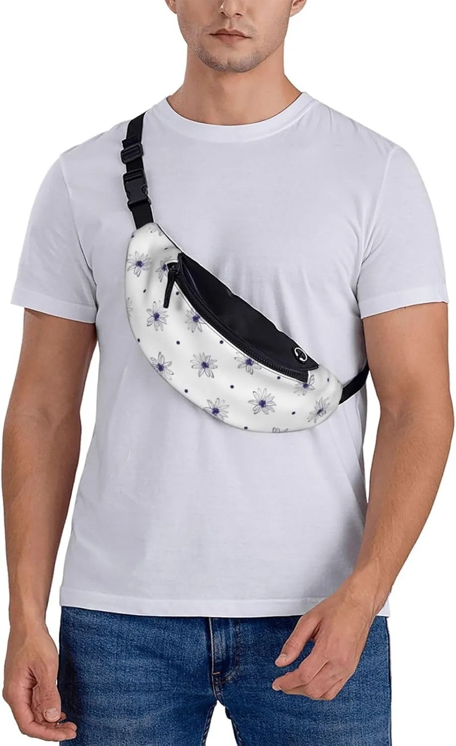 Leisure Sports Crossbody Bag Running Casual Hands-Free Wallets Waist Pack for Man Woman Father's Day for Dad Blue Daisy