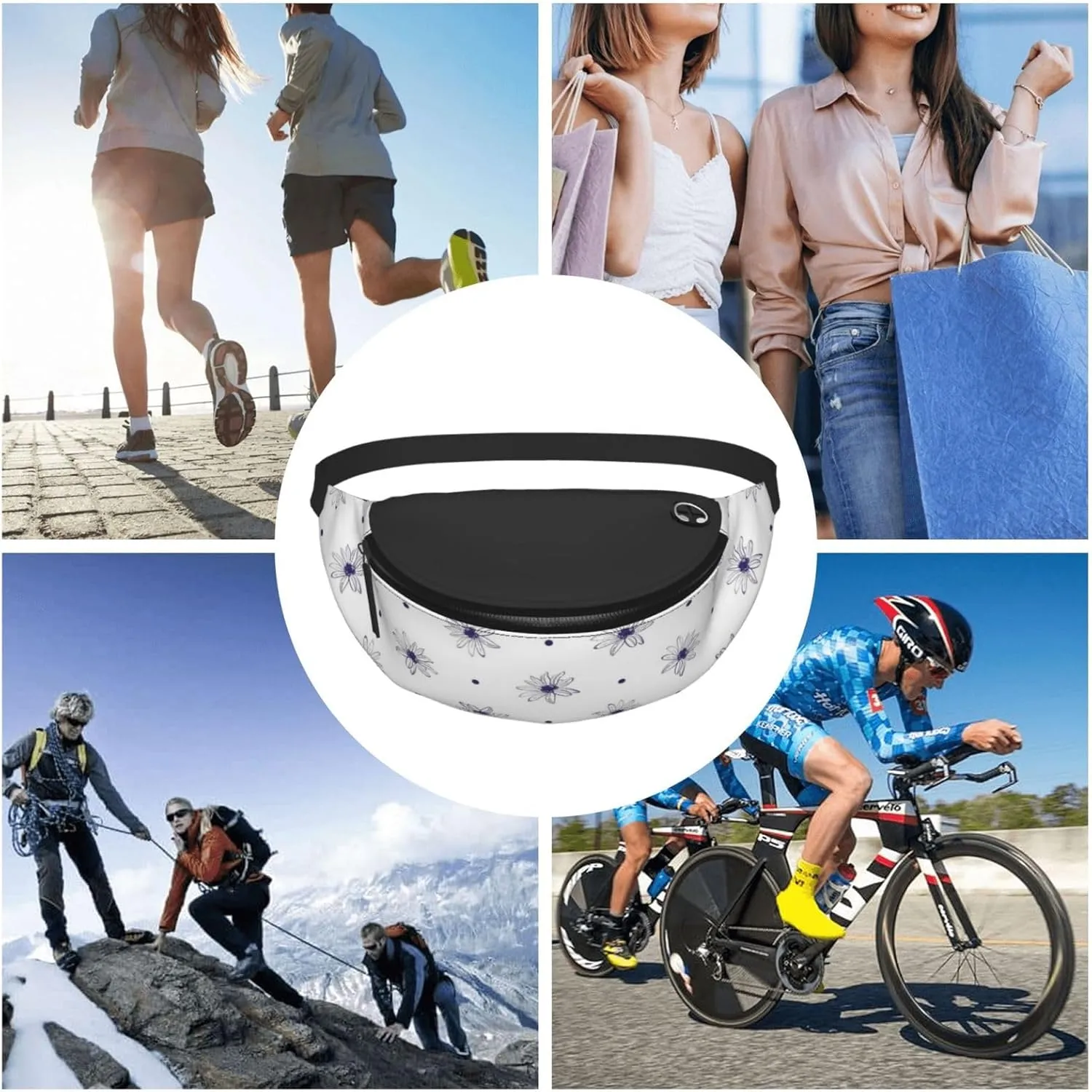 Leisure Sports Crossbody Bag Running Casual Hands-Free Wallets Waist Pack for Man Woman Father's Day for Dad Blue Daisy