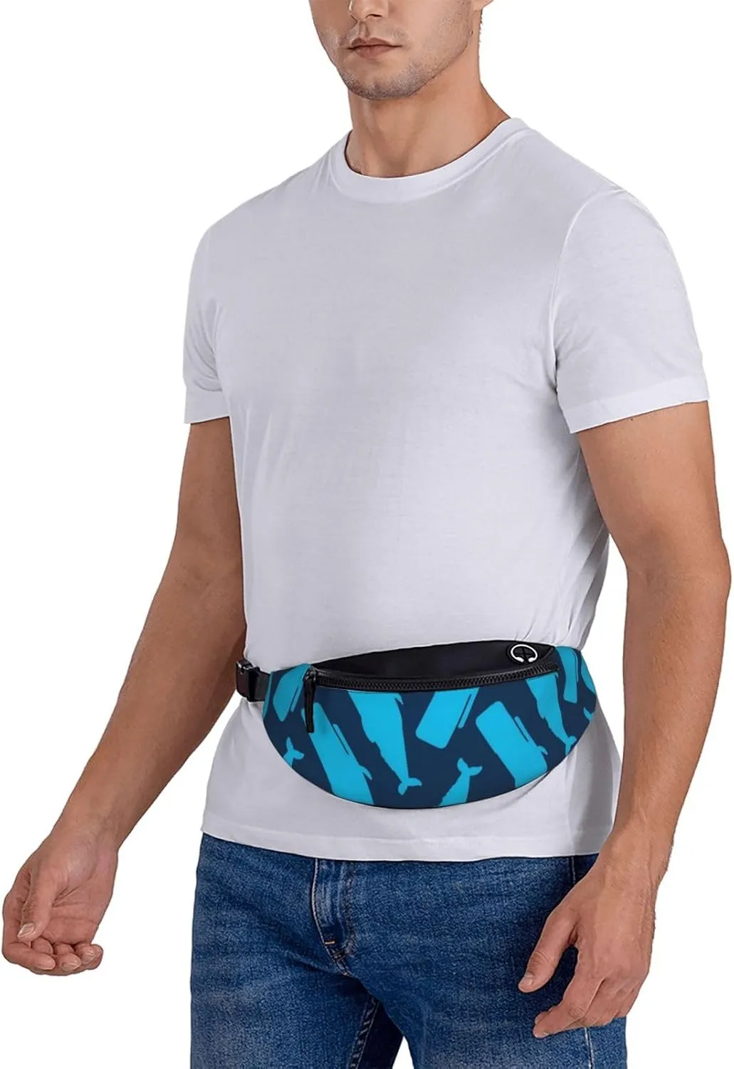Leisure Sports Crossbody Bag Running Casual Hands-Free Wallets Waist Pack for Man Woman Father's Day for Dad Blue Fish