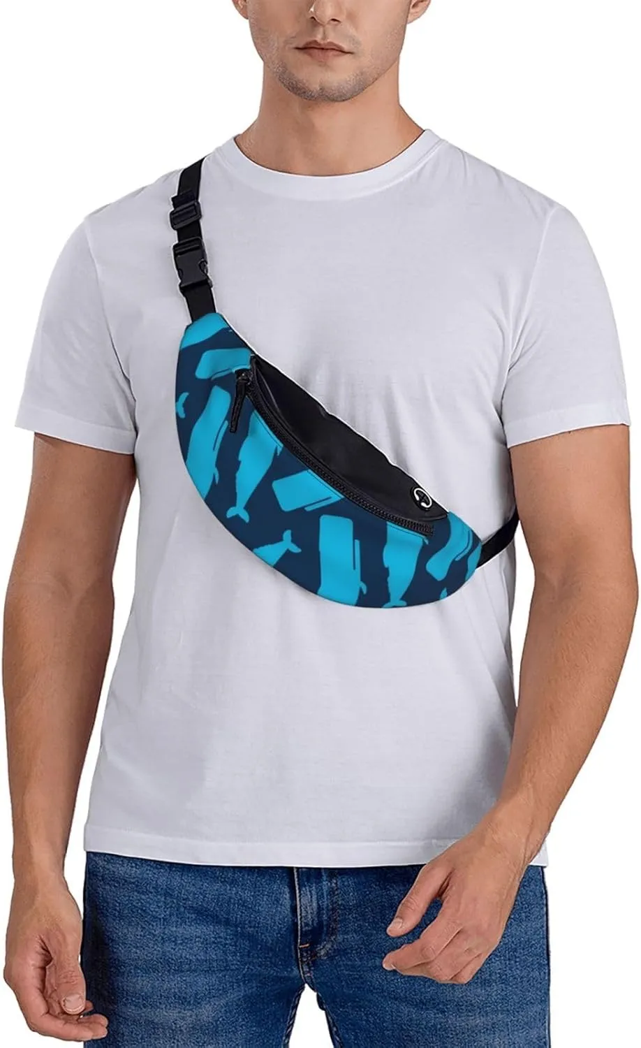 Leisure Sports Crossbody Bag Running Casual Hands-Free Wallets Waist Pack for Man Woman Father's Day for Dad Blue Fish