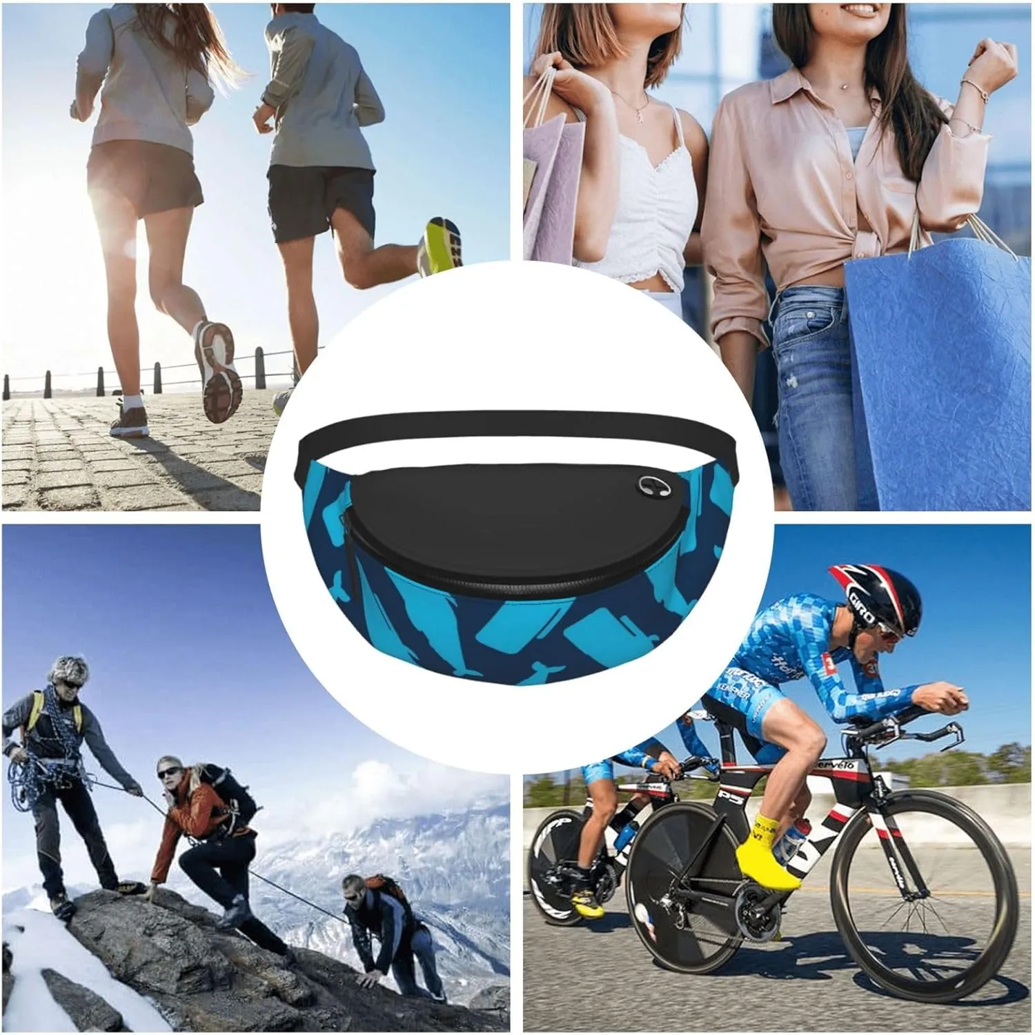 Leisure Sports Crossbody Bag Running Casual Hands-Free Wallets Waist Pack for Man Woman Father's Day for Dad Blue Fish