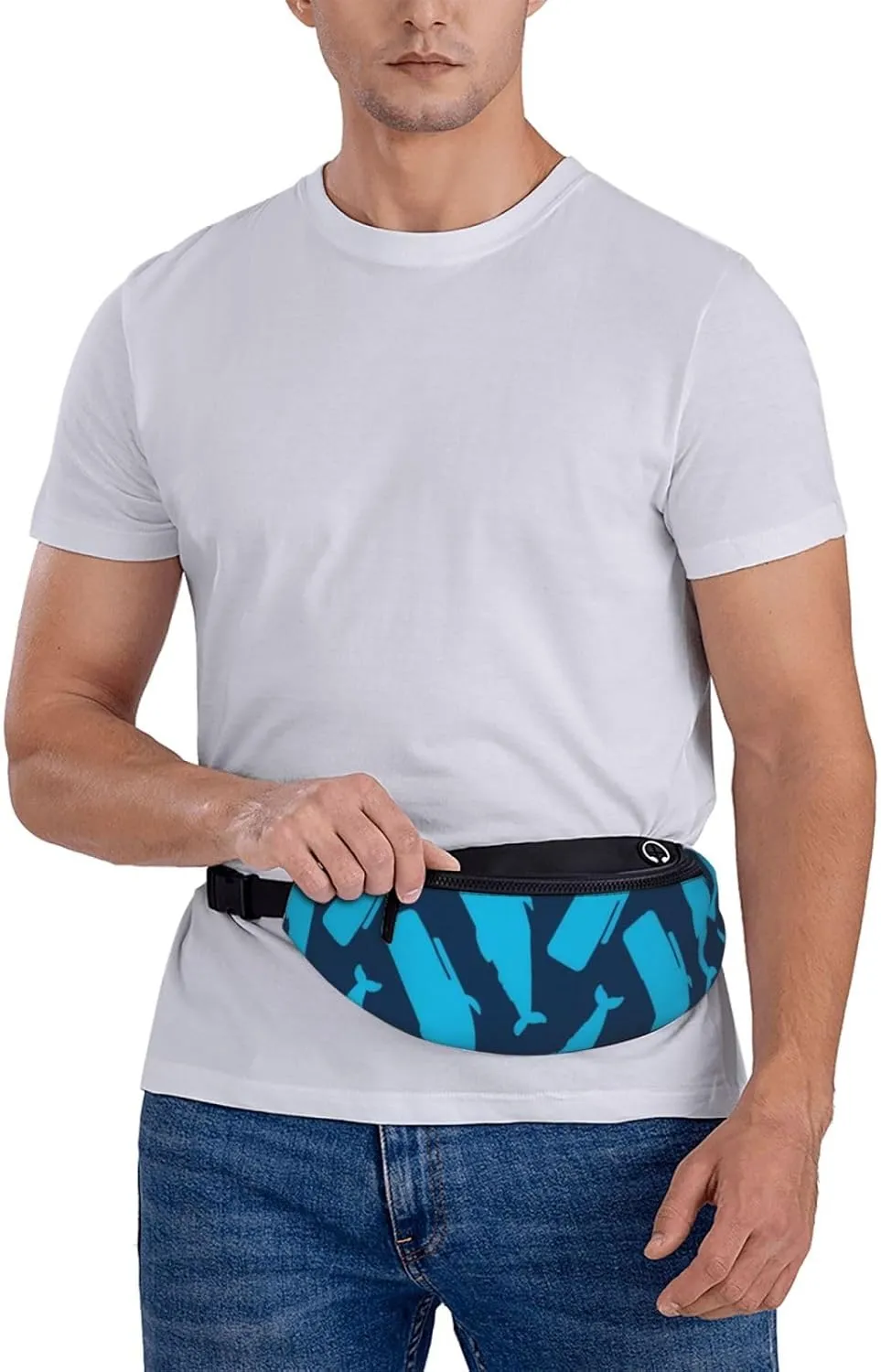 Leisure Sports Crossbody Bag Running Casual Hands-Free Wallets Waist Pack for Man Woman Father's Day for Dad Blue Fish