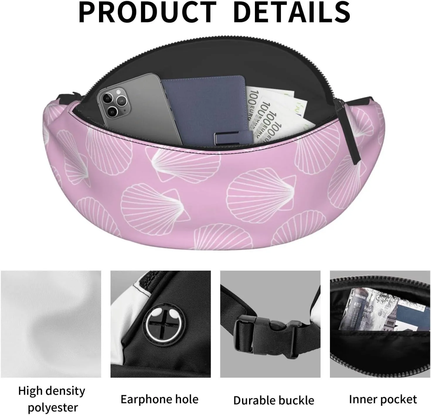Leisure Sports Crossbody Bag Running Casual Hands-Free Wallets Waist Pack for Man Woman Father's Day for Dad Bright Shells