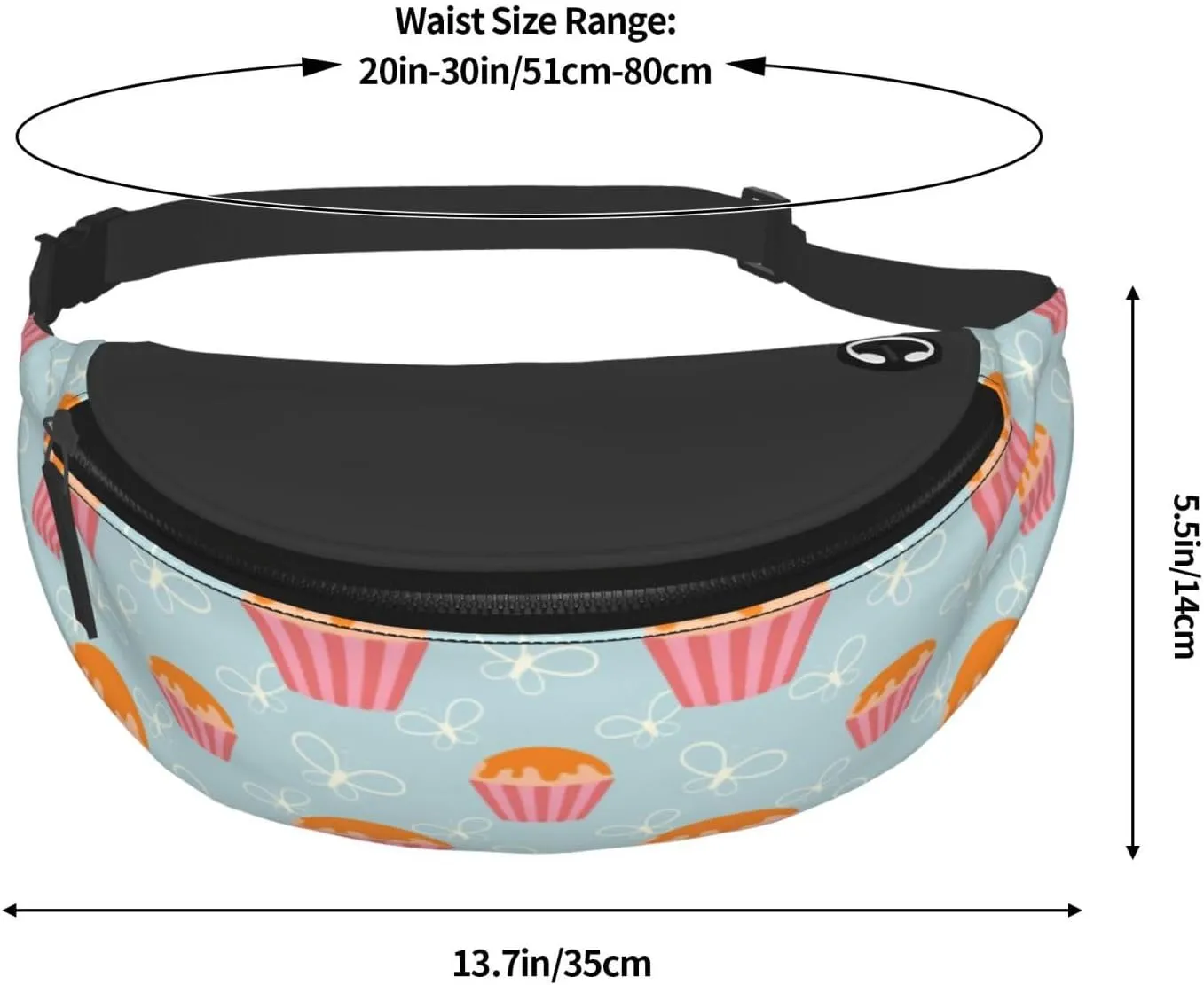 Leisure Sports Crossbody Bag Running Casual Hands-Free Wallets Waist Pack for Man Woman Father's Day for Dad Butterfly Cupcakes