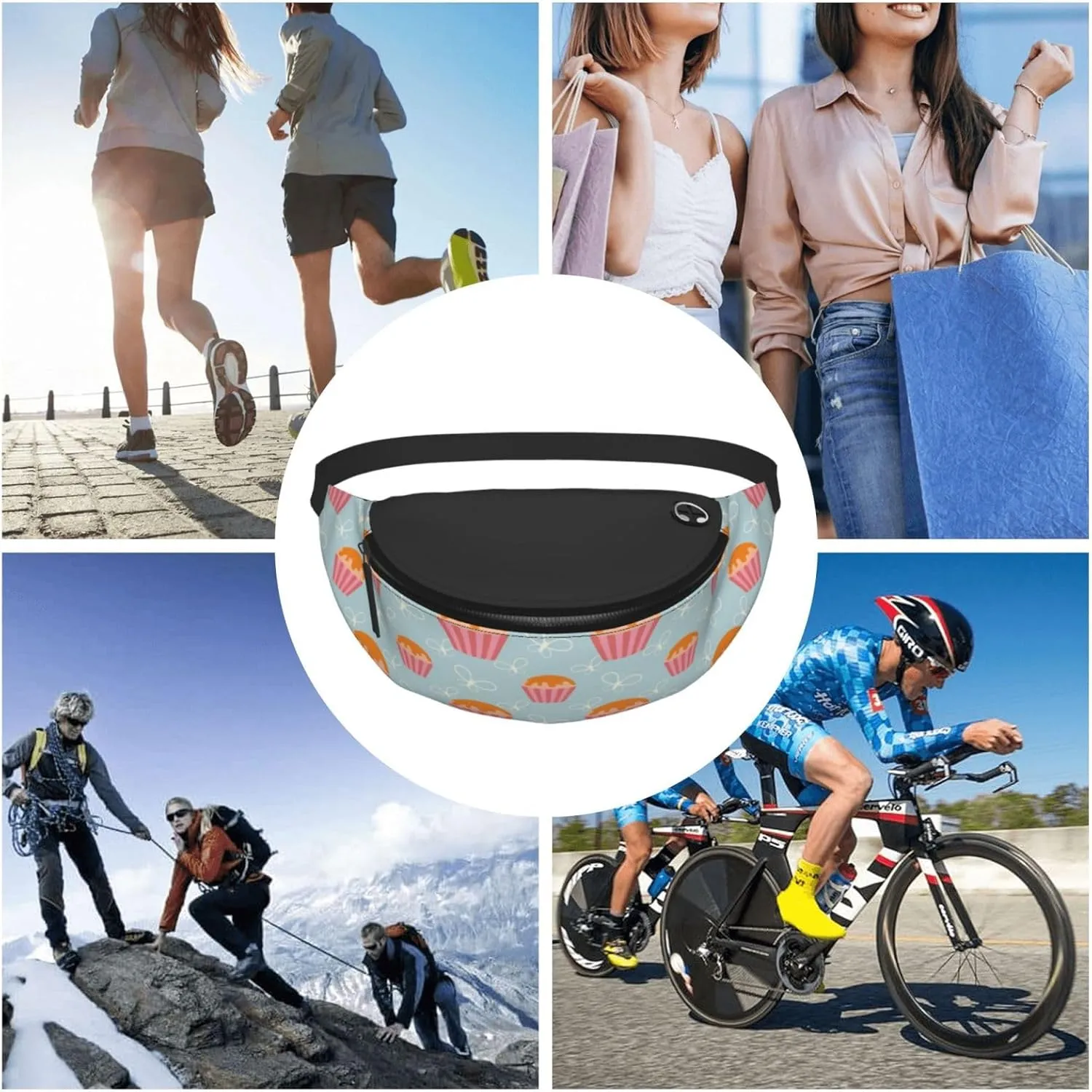 Leisure Sports Crossbody Bag Running Casual Hands-Free Wallets Waist Pack for Man Woman Father's Day for Dad Butterfly Cupcakes