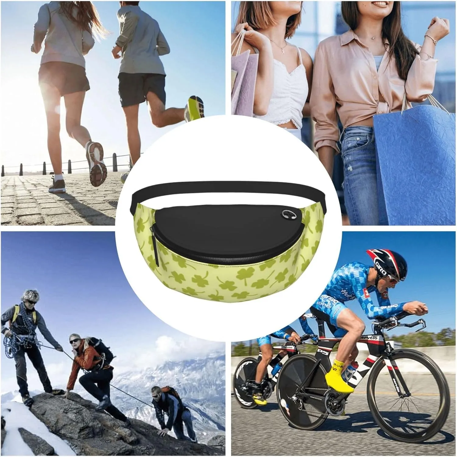 Leisure Sports Crossbody Bag Running Casual Hands-Free Wallets Waist Pack for Man Woman Father's Day for Dad Cartoon Clover