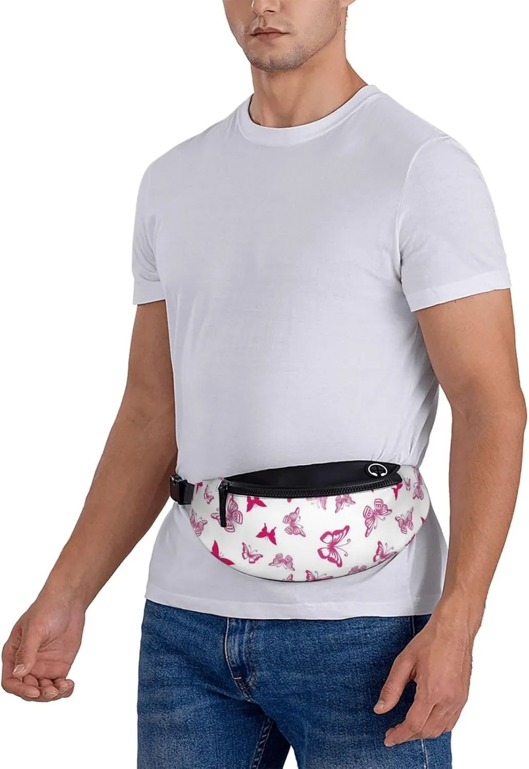 Leisure Sports Crossbody Bag Running Casual Hands-Free Wallets Waist Pack for Man Woman Father's Day for Dad Pink Butterfly