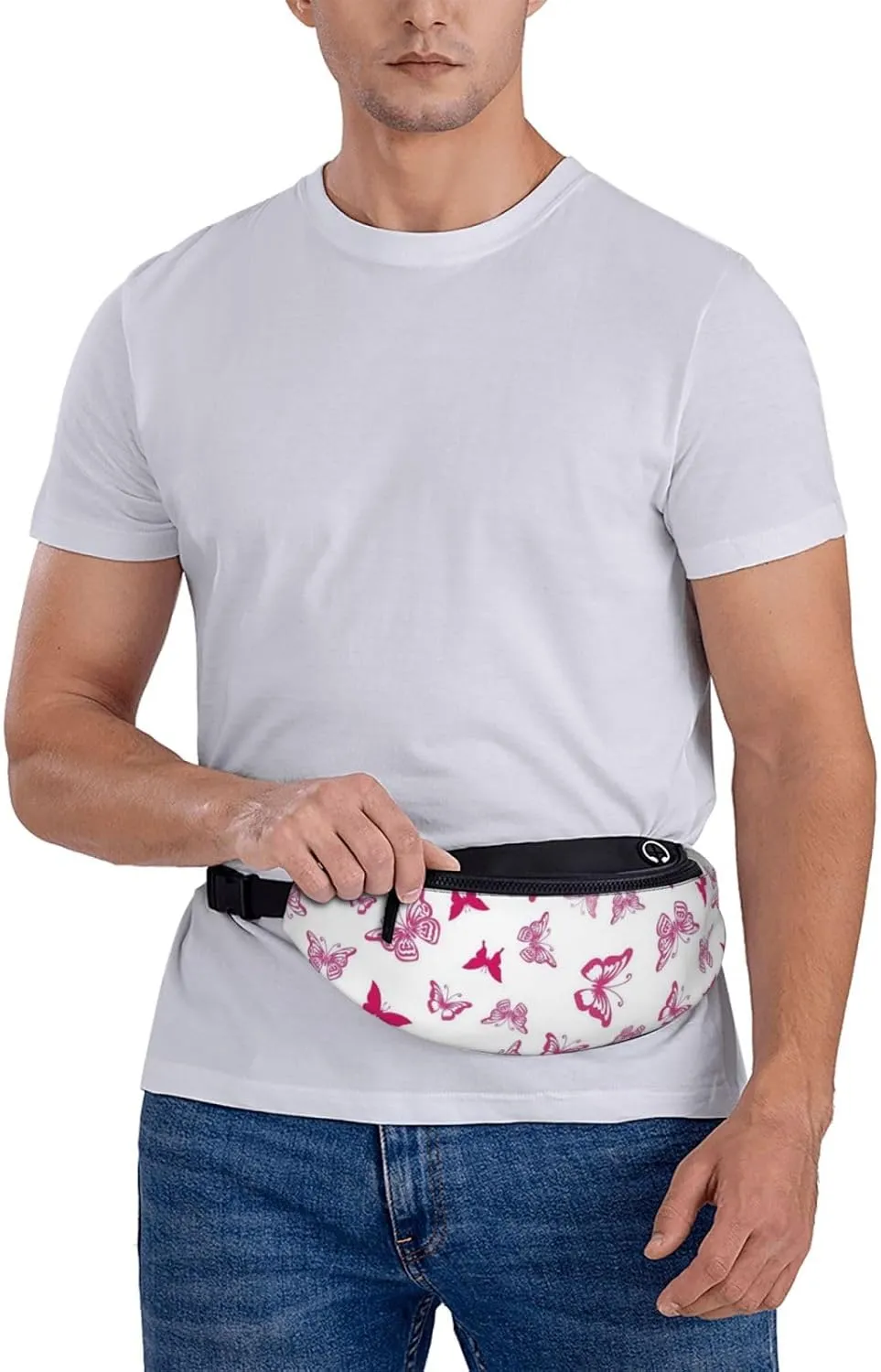 Leisure Sports Crossbody Bag Running Casual Hands-Free Wallets Waist Pack for Man Woman Father's Day for Dad Pink Butterfly