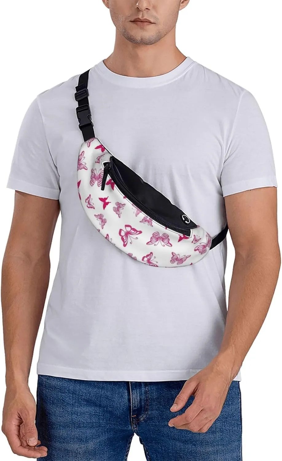 Leisure Sports Crossbody Bag Running Casual Hands-Free Wallets Waist Pack for Man Woman Father's Day for Dad Pink Butterfly