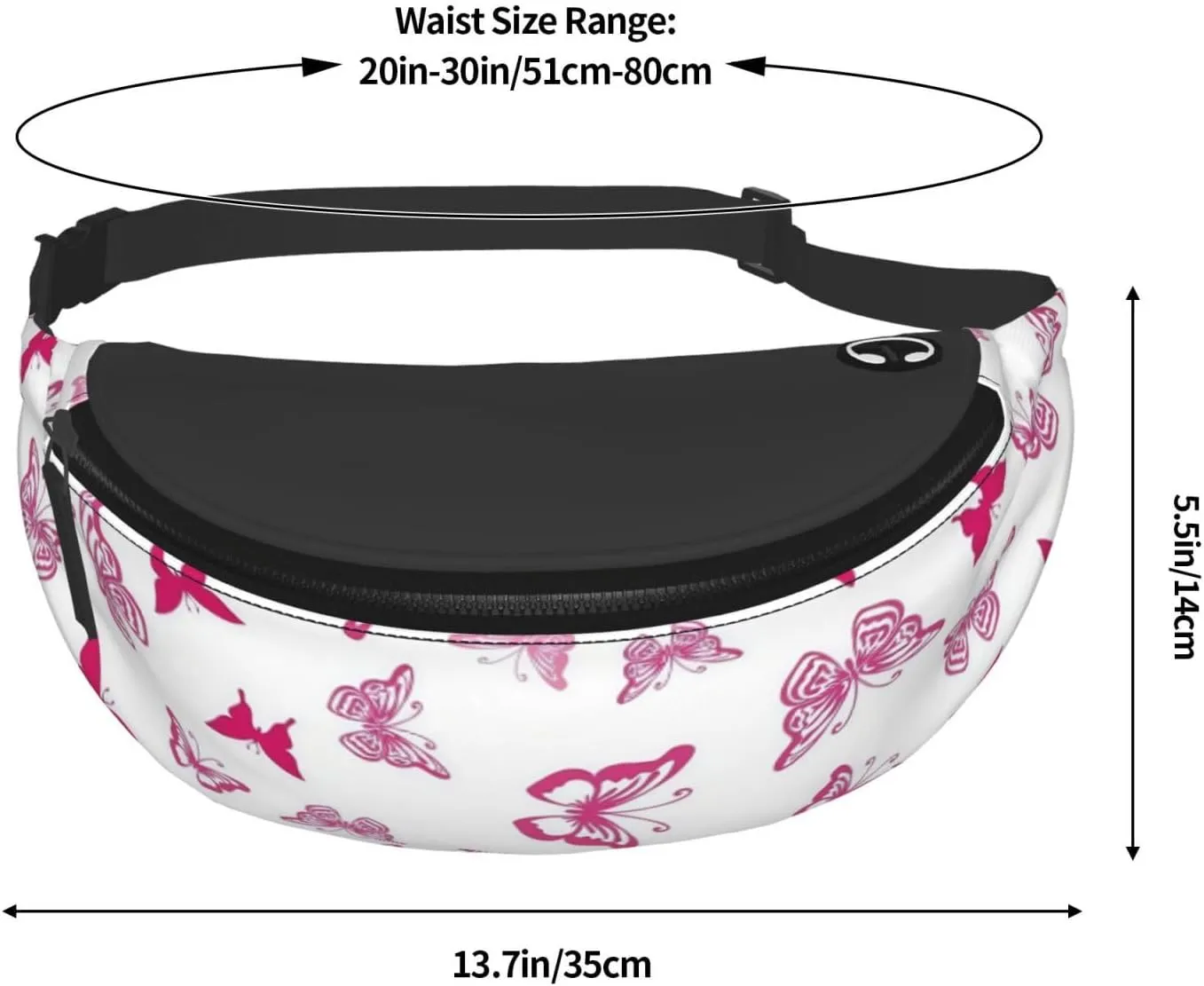 Leisure Sports Crossbody Bag Running Casual Hands-Free Wallets Waist Pack for Man Woman Father's Day for Dad Pink Butterfly