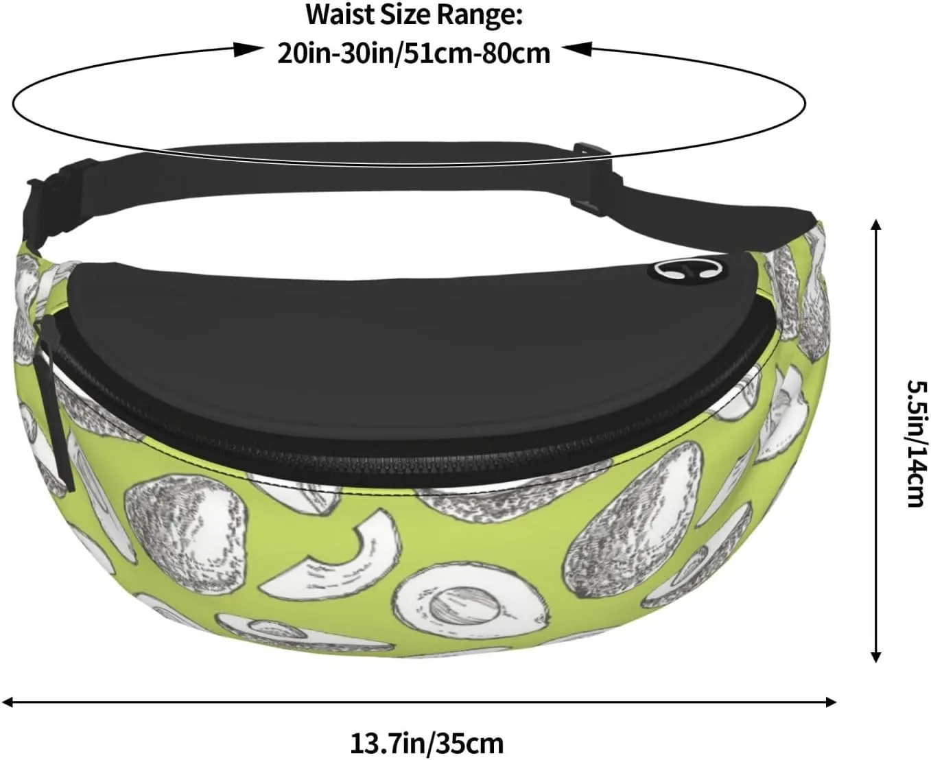 Leisure Sports Crossbody Bag Running Casual Hands-Free Wallets Waist Pack for Man Woman Father's Day for Dad White Art Avocado