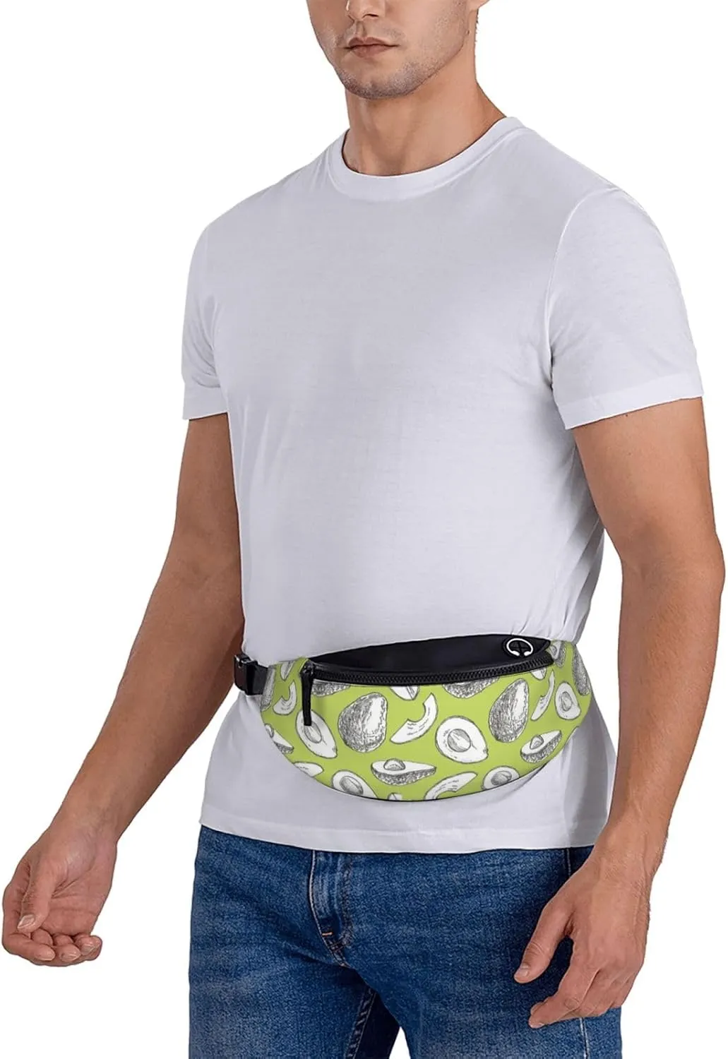 Leisure Sports Crossbody Bag Running Casual Hands-Free Wallets Waist Pack for Man Woman Father's Day for Dad White Art Avocado