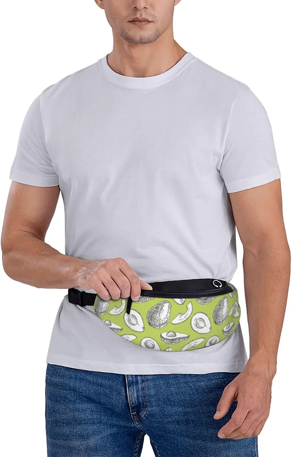 Leisure Sports Crossbody Bag Running Casual Hands-Free Wallets Waist Pack for Man Woman Father's Day for Dad White Art Avocado