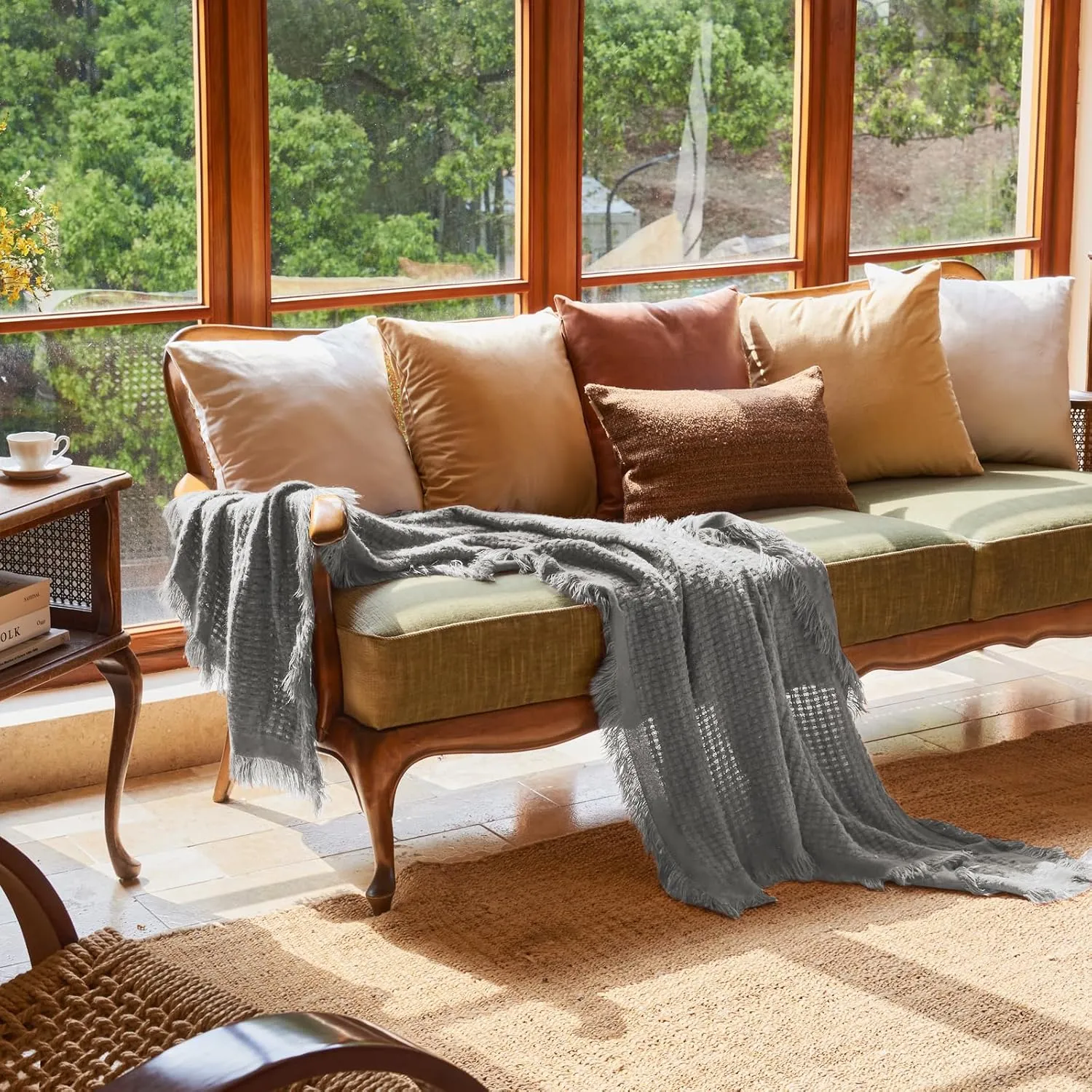 lifein Fall Throw Blanket for Couch-Soft Boho Bed Throw Blankets,Cozy Grey Waffle Knitted Throw,Small Farmhouse Lightweight Blanket&Throw for Autumn,Woman,Man,Chair,Sofa,Home Decor(Light Grey,50*60")