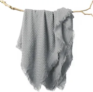 lifein Fall Throw Blanket for Couch-Soft Boho Bed Throw Blankets,Cozy Grey Waffle Knitted Throw,Small Farmhouse Lightweight Blanket&Throw for Autumn,Woman,Man,Chair,Sofa,Home Decor(Light Grey,50*60")