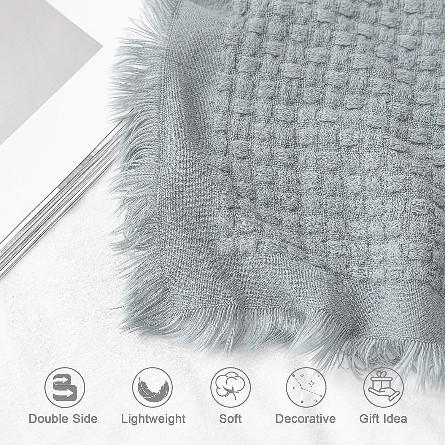 lifein Fall Throw Blanket for Couch-Soft Boho Bed Throw Blankets,Cozy Grey Waffle Knitted Throw,Small Farmhouse Lightweight Blanket&Throw for Autumn,Woman,Man,Chair,Sofa,Home Decor(Light Grey,50*60")