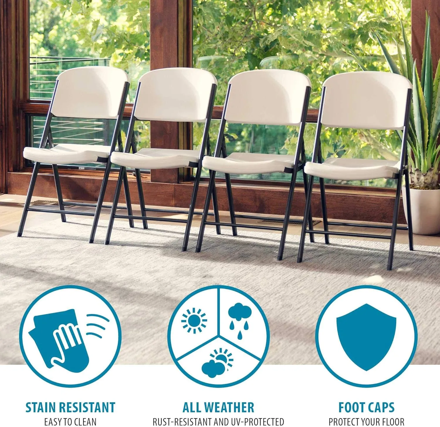 Lifetime 42803 Commercial Grade Folding Chairs, 4 Pack, Almond