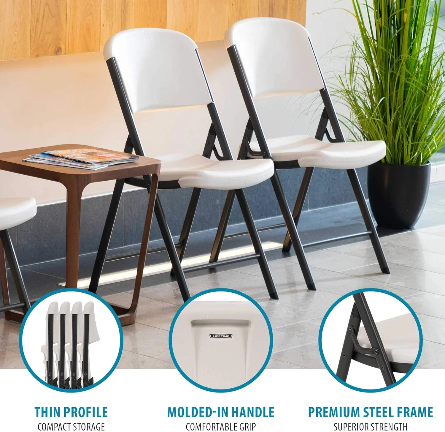 Lifetime 42803 Commercial Grade Folding Chairs, 4 Pack, Almond