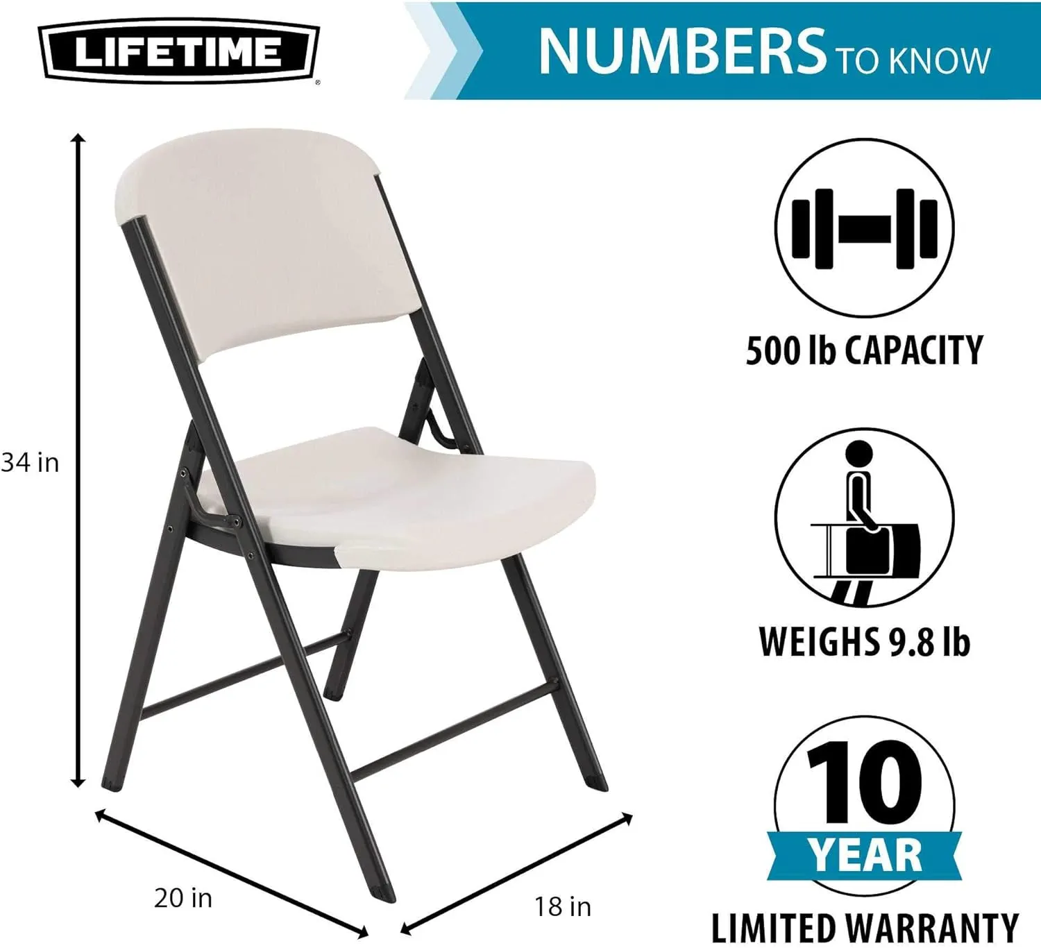 Lifetime 42803 Commercial Grade Folding Chairs, 4 Pack, Almond