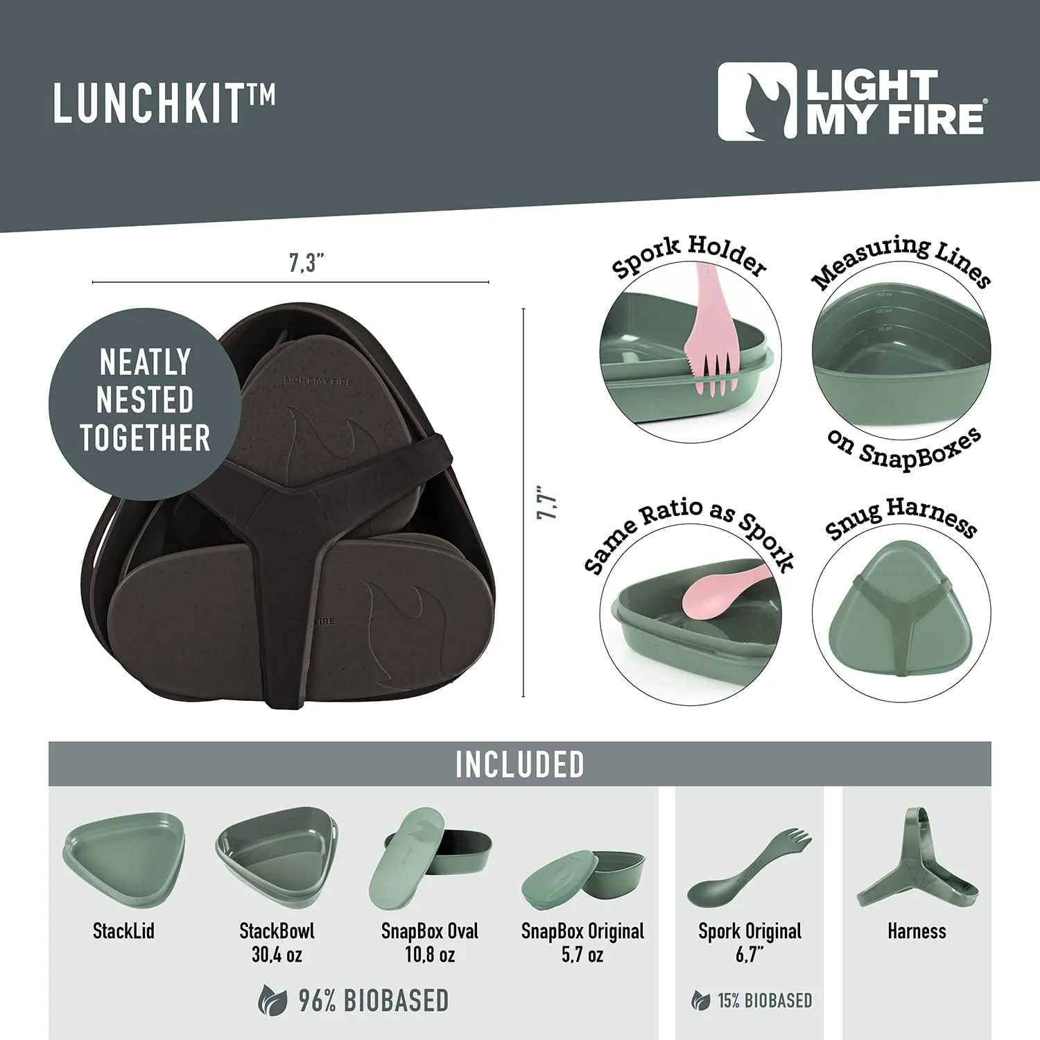 Light My Fire 6-Piece Camping Mess Kit for 1 — Lunch Kit with 3-in-1 Reusable Spork Camping Utensils, Mess Kits for Scouts — BPA-Free Dishwasher Safe Lunchbox — Hiking Backpacking Picnic, Cocoa