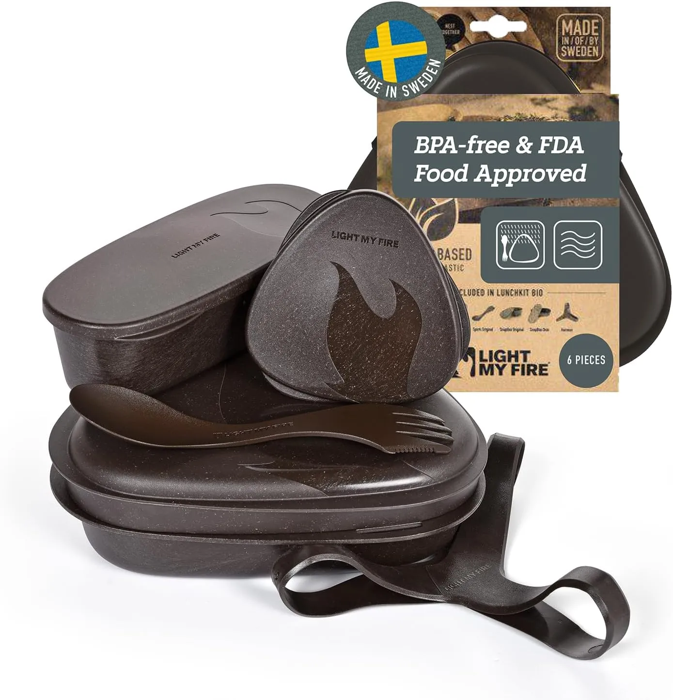 Light My Fire 6-Piece Camping Mess Kit for 1 — Lunch Kit with 3-in-1 Reusable Spork Camping Utensils, Mess Kits for Scouts — BPA-Free Dishwasher Safe Lunchbox — Hiking Backpacking Picnic, Cocoa